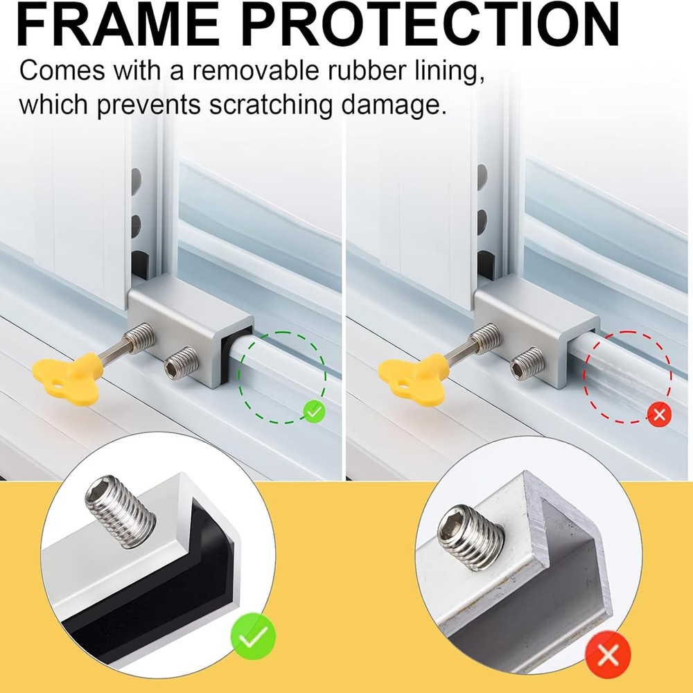 Window Locks, 4 Sets Sliding Locks with Key, for Up and Down Silver