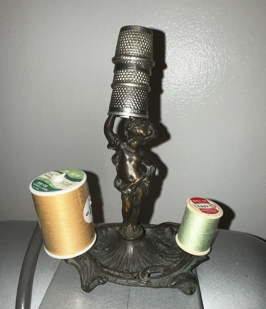 Antique Victorian Figural Cherub Thimble Thread Holder