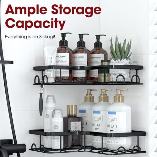 Corner Shower Caddy - 2 Pack, Adhesive Shower Organizers, Medium Black