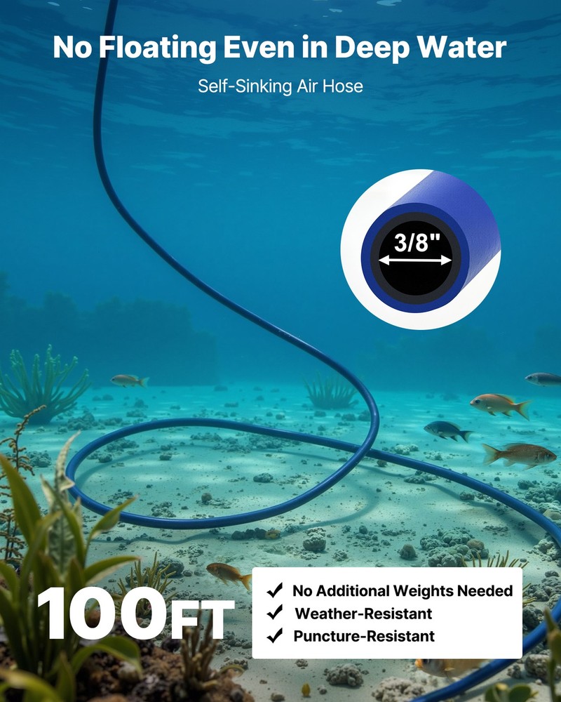 VEVOR 5.2CFM Aeration System for Ponds up to 3 Acre 3/4HP Compressor 2 Diffusers