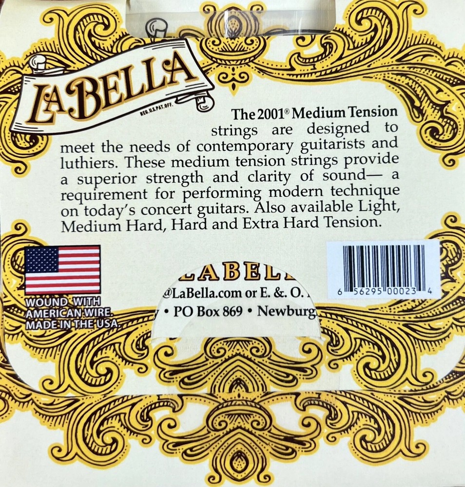 La Bella 2001 Silver-Plated Wound Classical Guitar Strings - Medium Tension