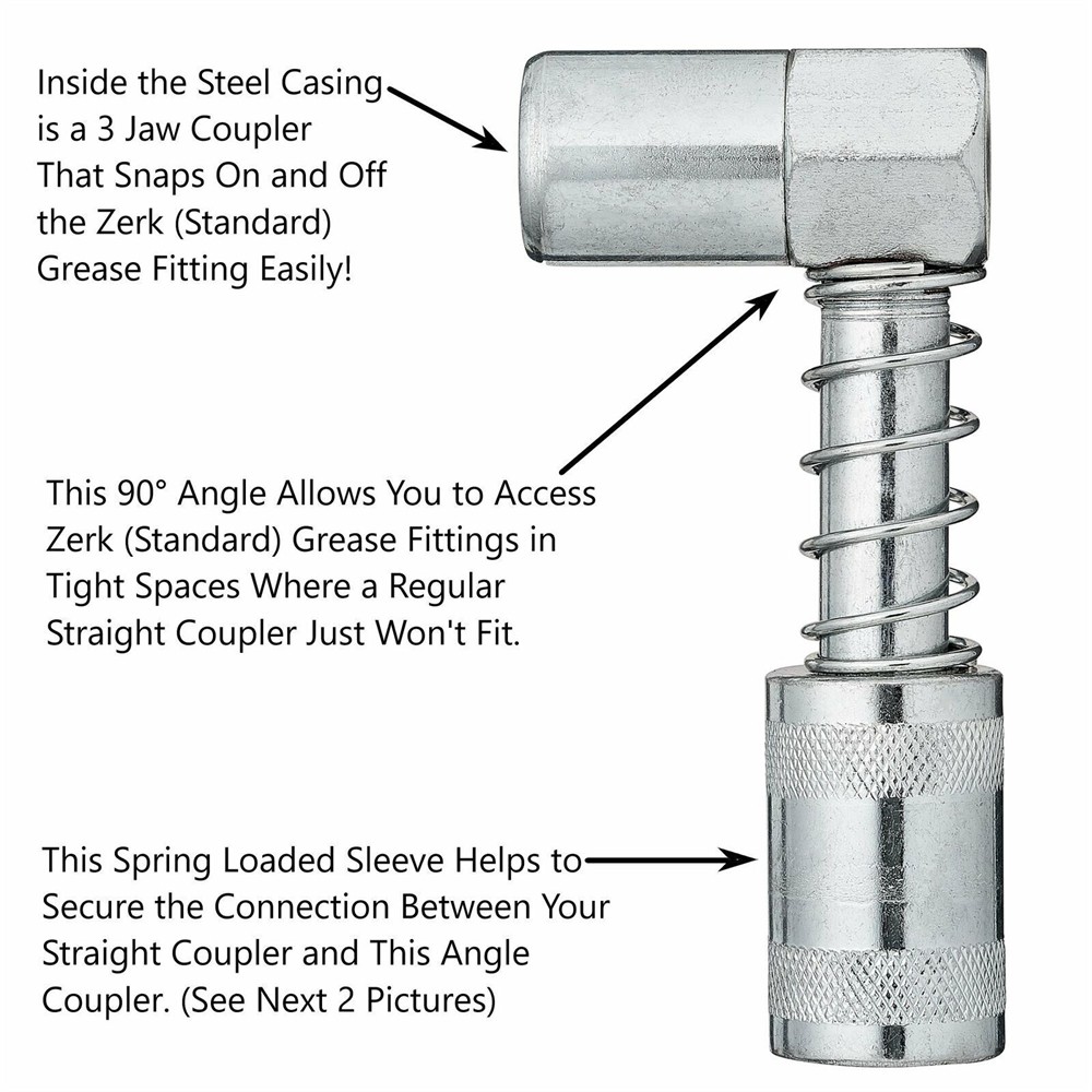 90 Degree Grease Coupler Adapter Grease Nozzle Adapter Grease Gun- Accessory