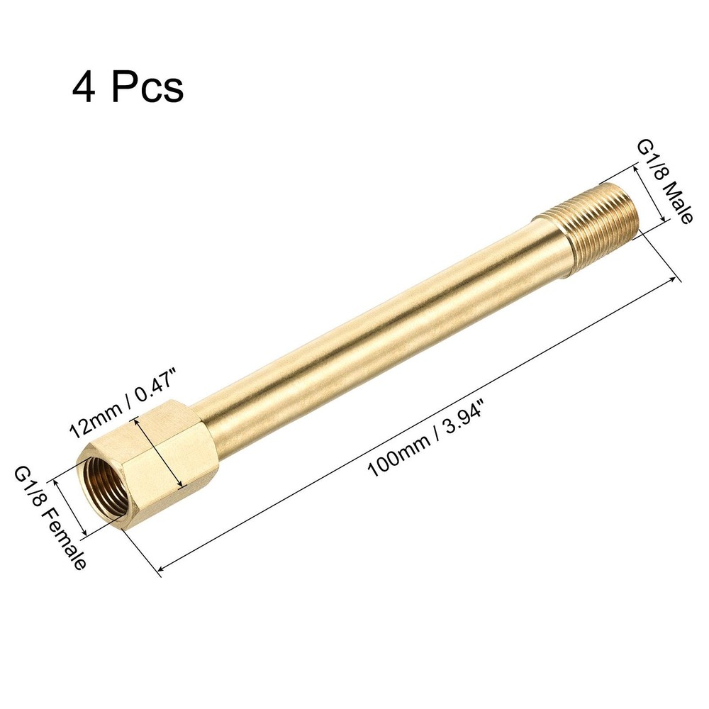 Brass Pipe Fitting G1/8 Adapter 100mm Extension Connector Hex Coupling 4 Pack