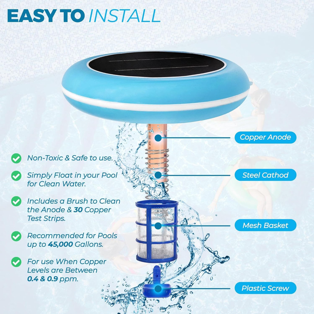 Solar Technology & Longer-Lasting Anode | Reduces Chlorine- Mineral-Based Pool C