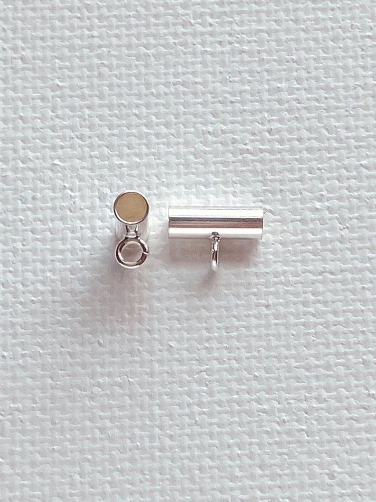 925 Solid Sterling Silver 2.8x8mm Bail Tubes with Open Ring 5pcs #5532-9