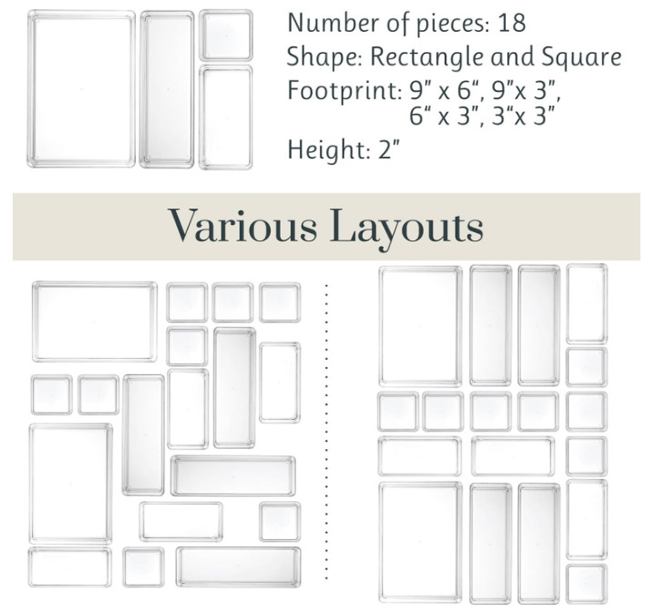 STORi SimpleSort 18-Piece Stackable Clear Drawer Organizer Set Multi-size