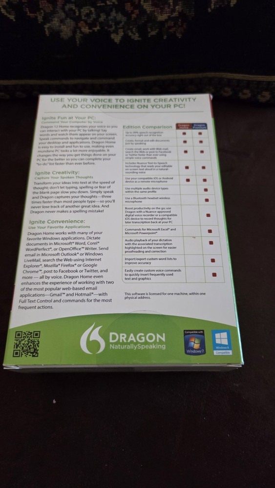Nuance Dragon Naturally Speaking 12 Home Edition Speech Recognition Software App