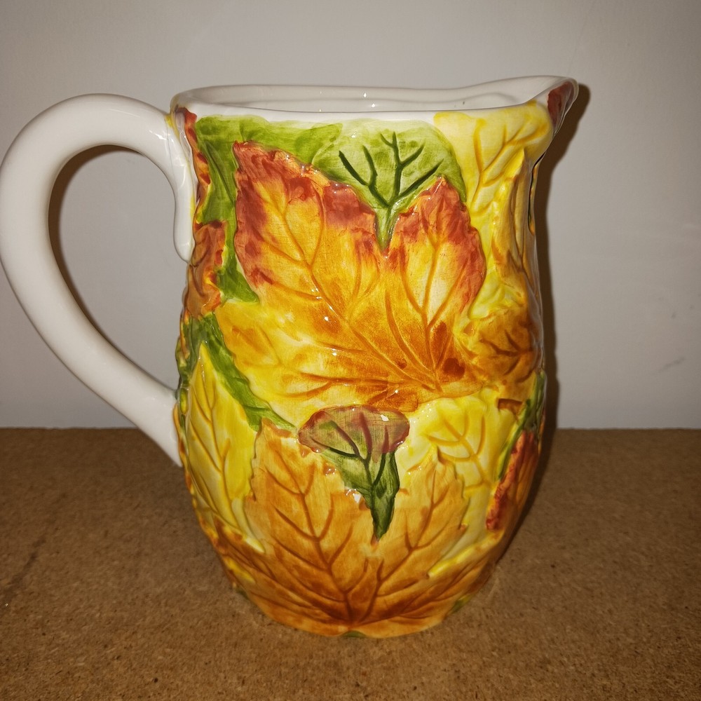 Ceramic Pitcher Fall FTD Autumn Leaves Design 7"H