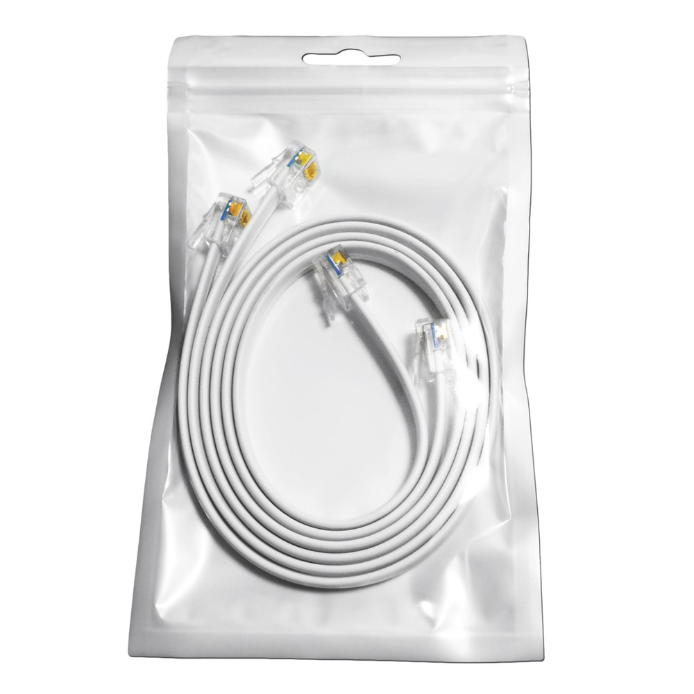 (2 Pack) White RJ12 6P6C Straight Data Cable. Custom Size From 2" - 3ft
