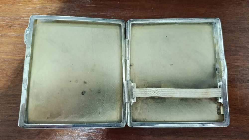 Vintage Art Deco Cigarette Case EPNS Engine Turned Pattern Antique Silver Toned