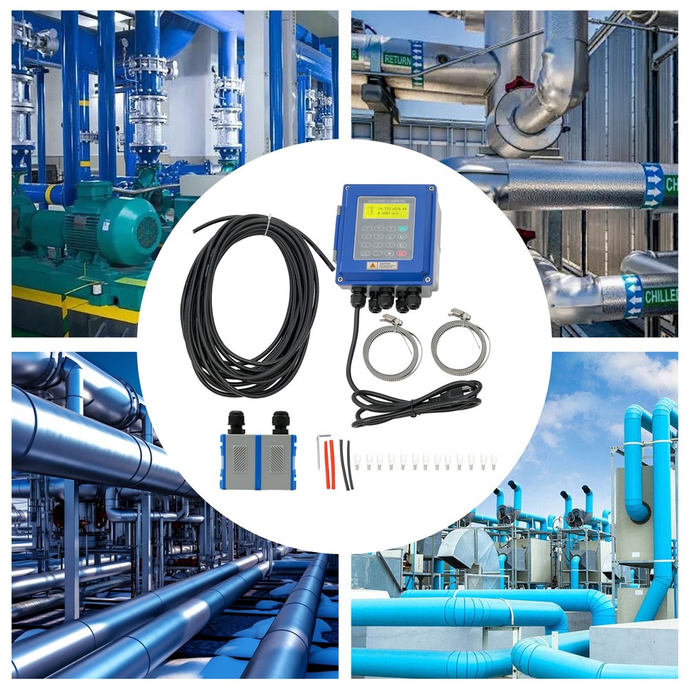 Ultrasonic Flow Meter Flowmeter Liquid Flow Meter IP67 with Clamp-on Transducers