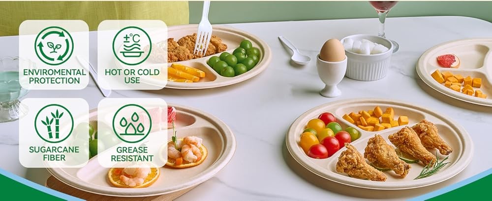 J CHEF postable 𝟯 partment Paper Plates 𝟵 𝗜𝗻𝗰𝗵 [𝟭𝟮𝟱