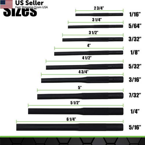 Grip 9 pc Gunsmithing Roll Pin Starter Punch Set - Sizes Include: Black