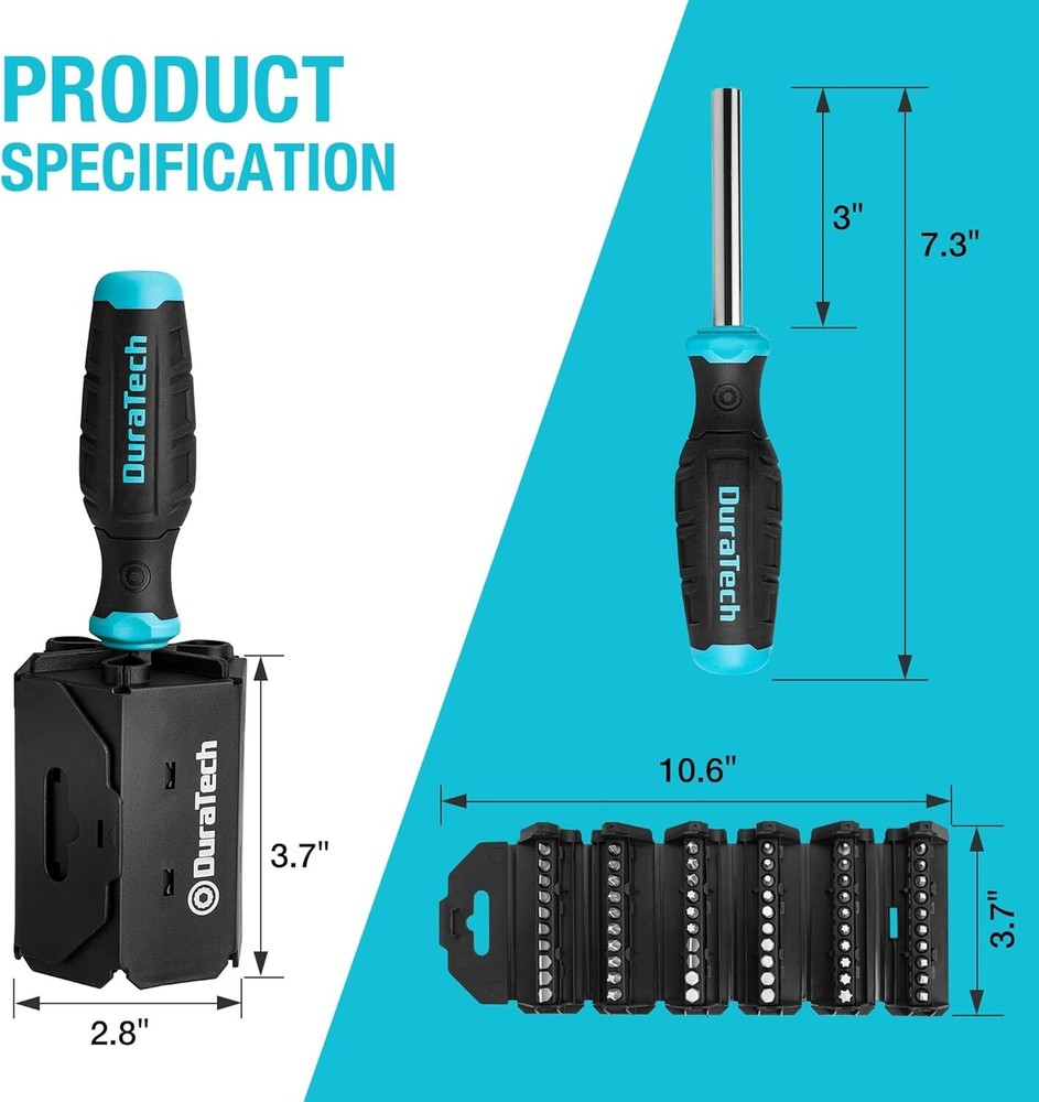 DURATECH Screwdriver, Multi-Function Screw Driver with 60 Replaceable Cr-V Bits