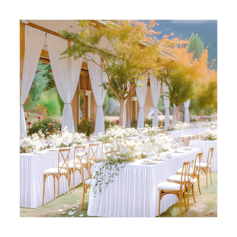 6 Pack White Rectangle Table Clothes for 8 Foot Tables, Polyester Fitted Tabl...