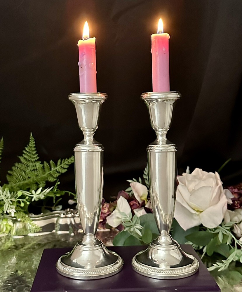 Sterling Silver FB Rogers Candle Holders 8" Silver Dinner Taper Candlesticks - 2