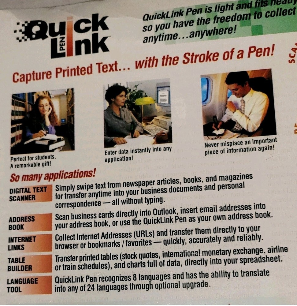 Wizcom Quick Link Pen Reader Scanner Print and Save Data Sealed NIB