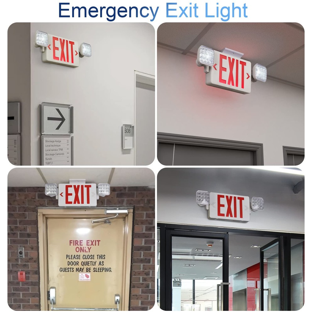 Red Exit Sign with Emergency Lights LED Emergency Exit Light with Battery Backu