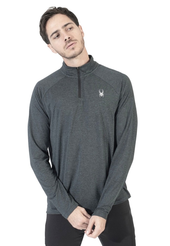Spyder Active Men's 4 Way Stretch 1/4 Zip Pullover, Gray, Size M