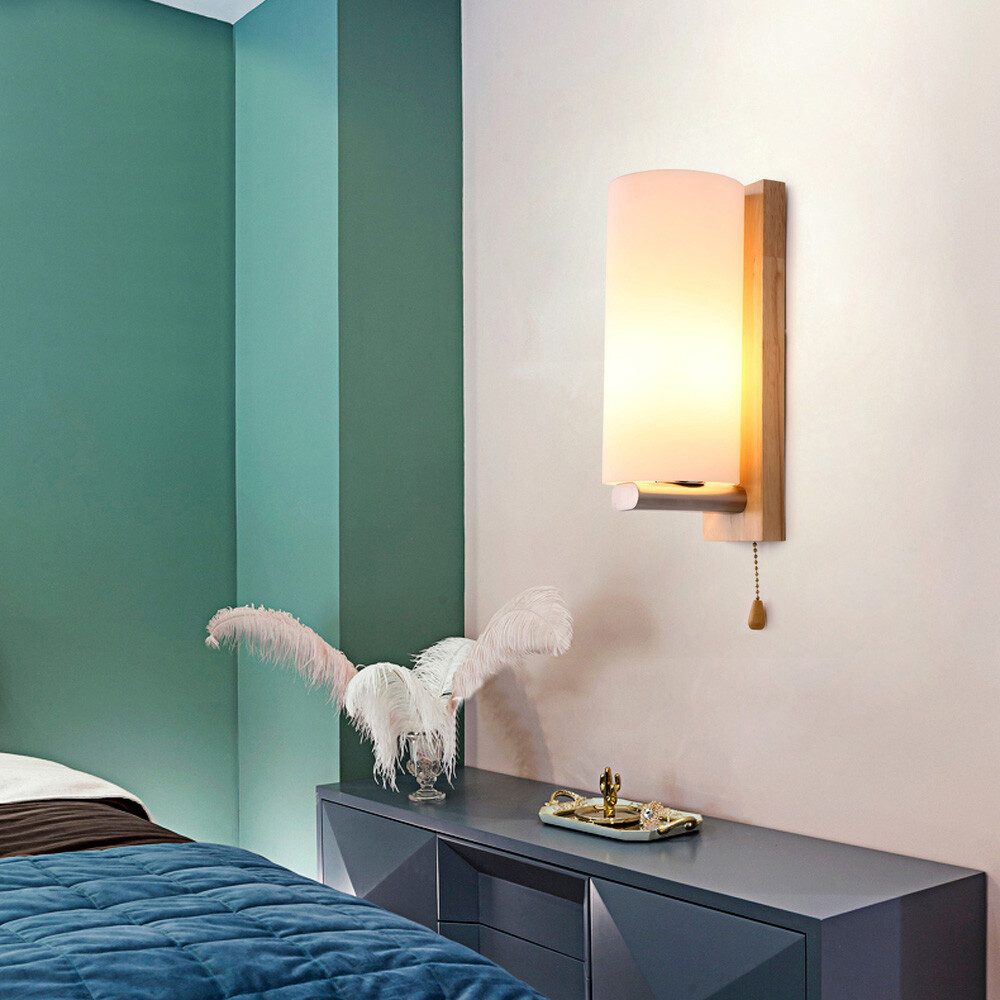 Ashtree Wood Glass Wall Lamp Hallway Wall Light Pull Switch Loft Retro 5~10㎡