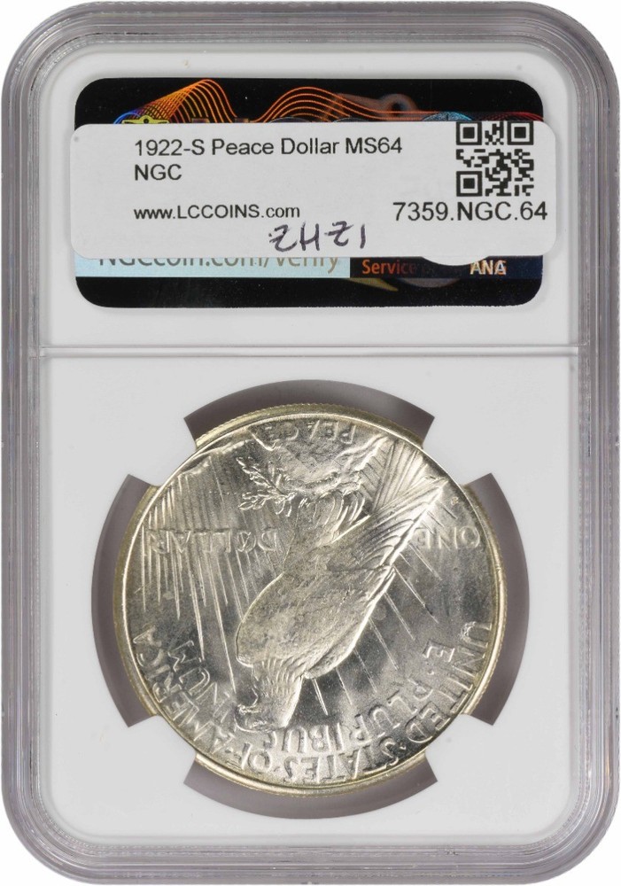 1922-S Peace Silver Dollar MS64 NGC