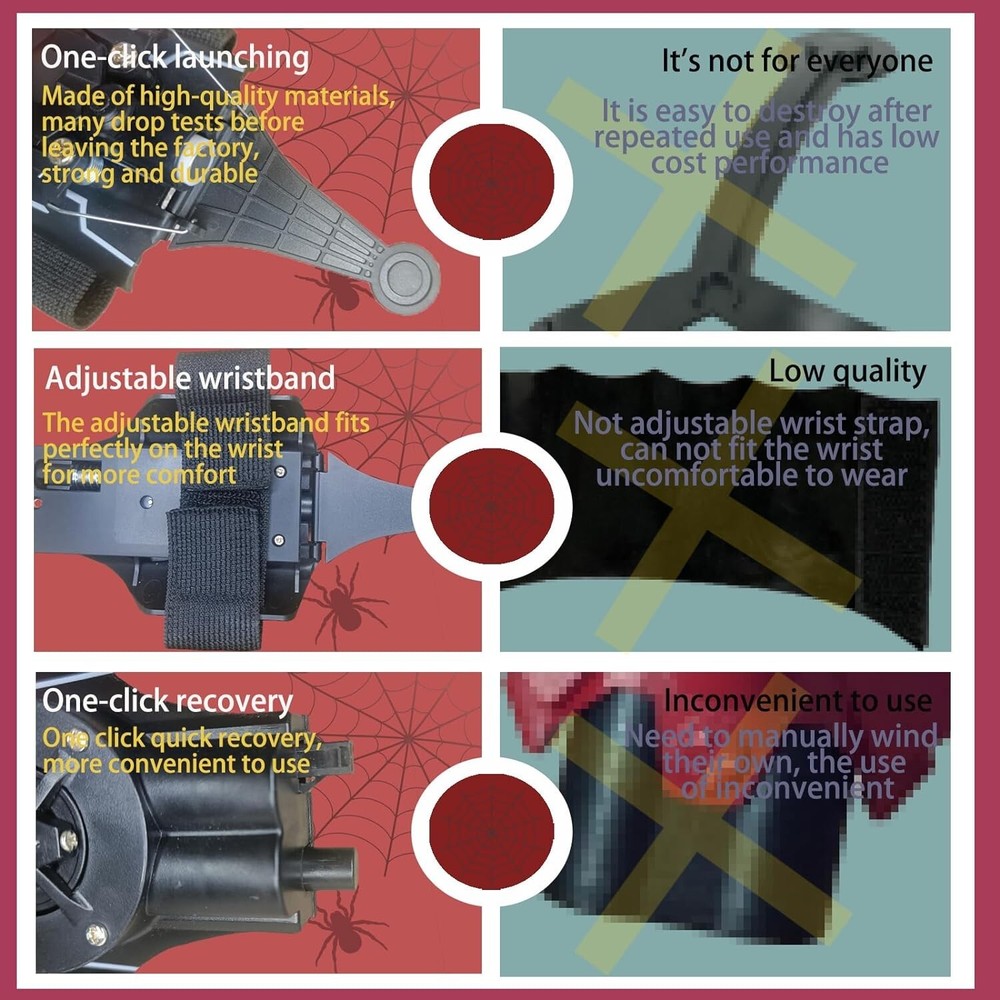 Spider Web Shooter Toy - USB Rechargeable, 9.7-Foot Range, Dual-Function