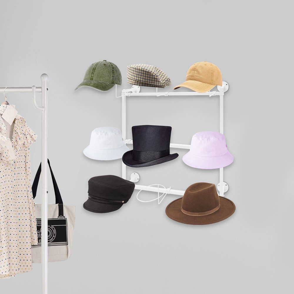 Three-tier wall-mounted hat display rack storage rack-white