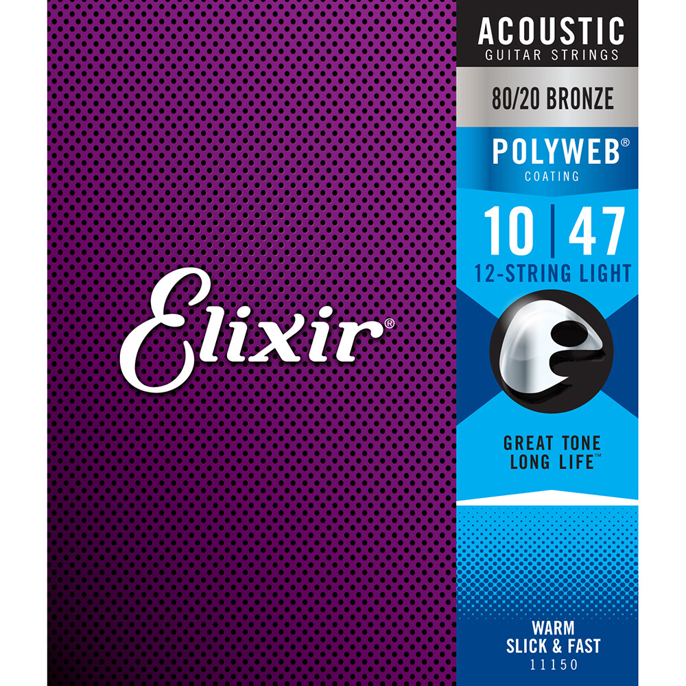 Elixir 11150 Polyweb 80/20 Bronze Light 12-String Acoustic Guitar Strings 10-47