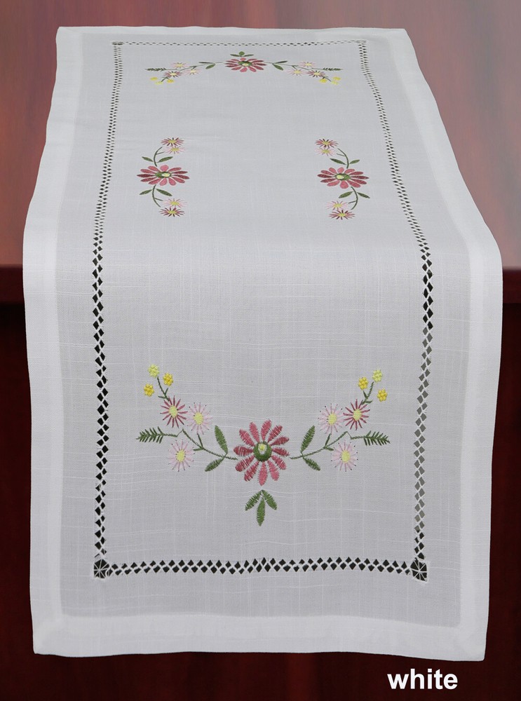 Creative Linens Spring Summer Embroidered Daisy Flower Table Cloth Runner Topper