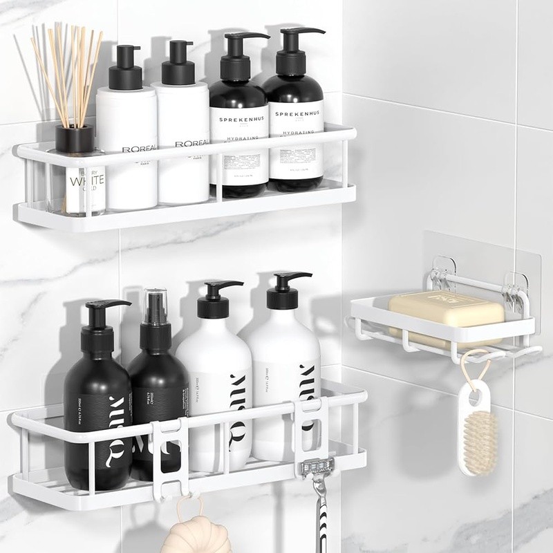 Durable Shower Organizer Caddy Rust Proof Bath Shelf Adhesive Storage Solution