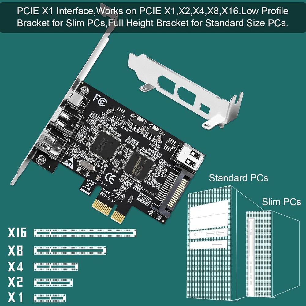 Texas Instruments PCIe Firewire 400 Card - 4 Ports for Windows & Mac Devices