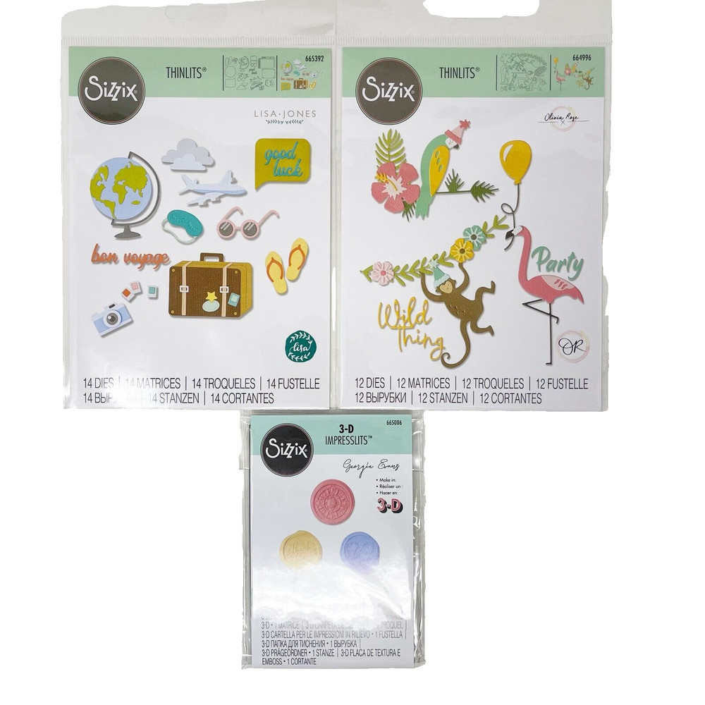 Sizzix Thinlits Summer Vacation Party Cutting Dies Bundle 3-D Impresslits Seals