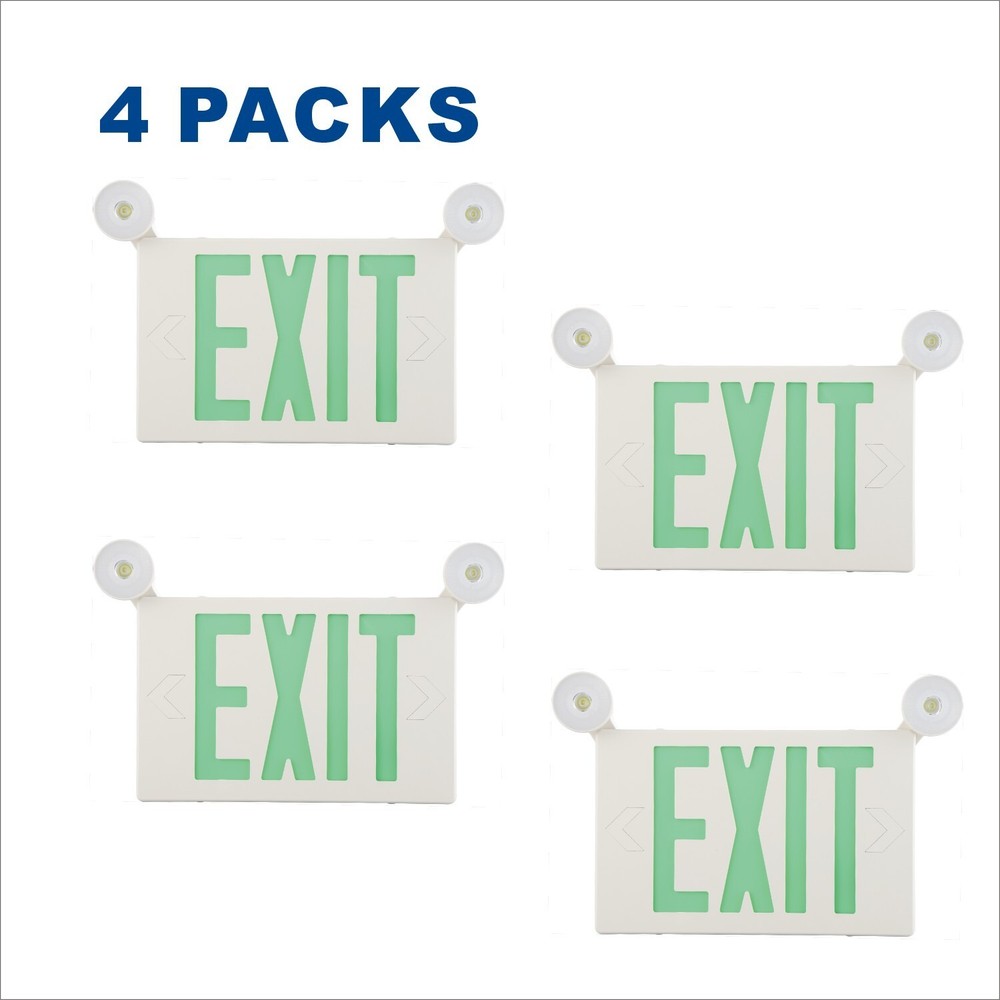 Spectsun UL List 4 Packs Green Led exit sign with emergency exit light for Home