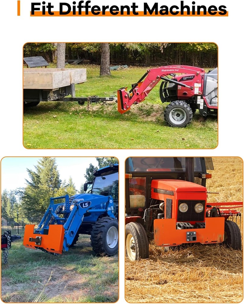 3/8" Thick Skid Steer Mount Plate Quick Attach W/ 2" Removable Hitch Orange