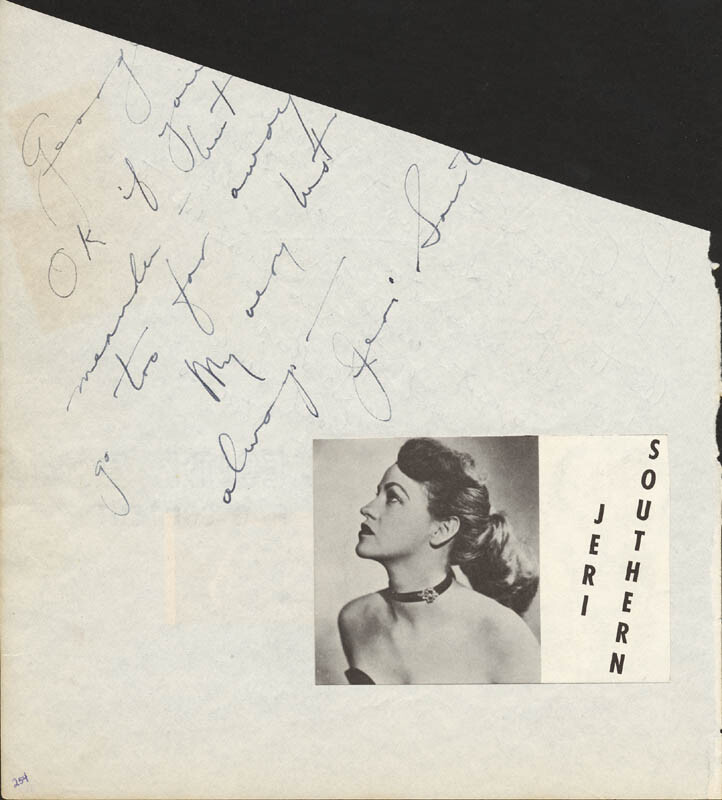 ROBERT STRAUSS - AUTOGRAPH NOTE SIGNED CO-SIGNED BY: JERI SOUTHERN