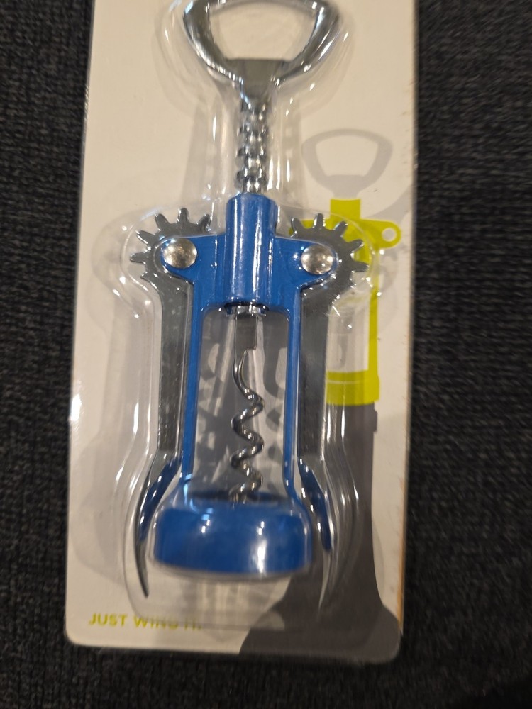 True Soar Matte Blue Winged Corkscrew, Self Centering Worm, Bottle Opener