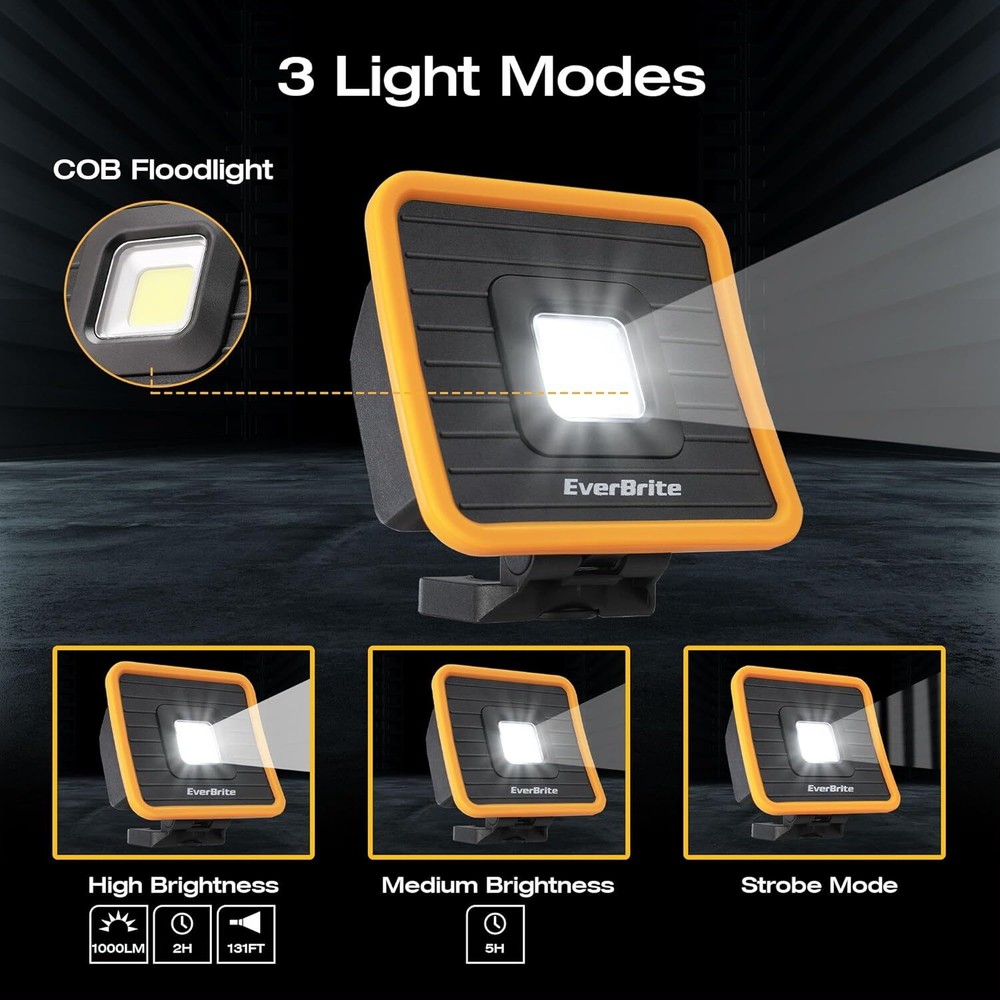 EverBrite 1000 Lumens Rechargeable Work Light Orange/White/COB Work Light 3Modes