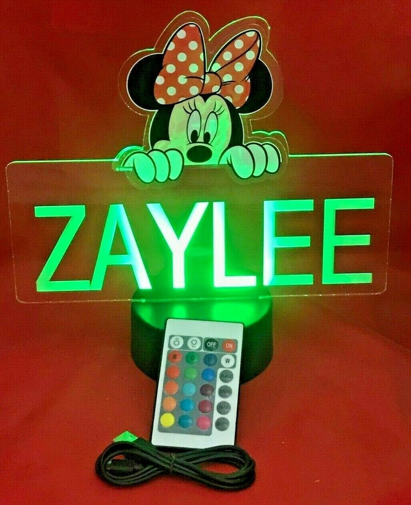 Minnie Mouse Disney Light Up Night Light Table Lamp LED Personalized With Remote