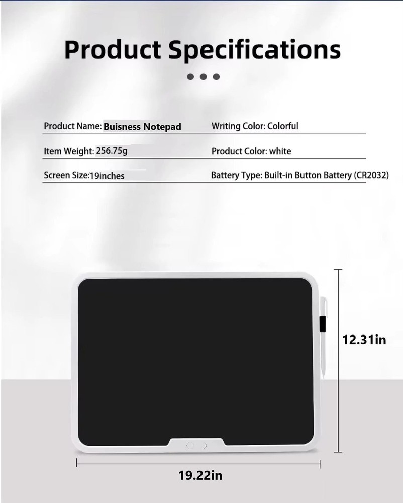 Digital Writing Tablet 19" - One-Touch Erase & Lock, Paperless Notepad