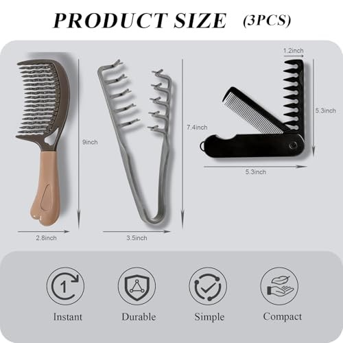 3PCS Texture Comb Set, Texture Fringed Comb and Texture Comb Men for Styling,