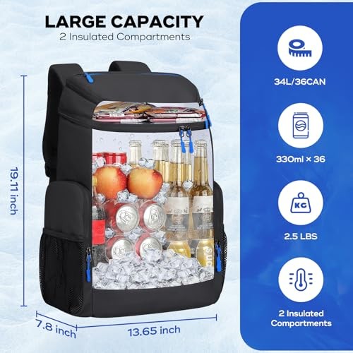 Backpack Cooler,36 Can Cooler Backpack,Soft Cooler Bag Insulated Black