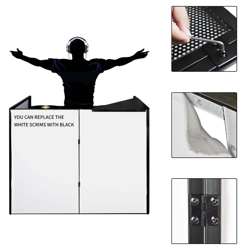 PRORECK DJ Facade Booth Panel Metal Frame Foldable White and Black with Table
