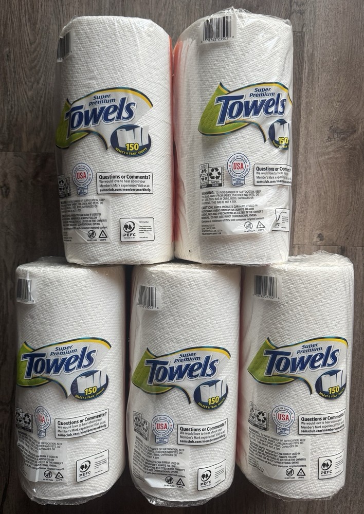 (5) Member's Mark Mega Rolls Paper Towels . 150 Select & Tear Sheets Per Roll !