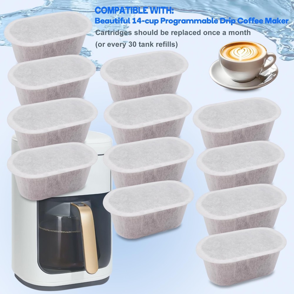 12 Pack Replacement Activated Charcoal Water Filter Cartridges Regular, White