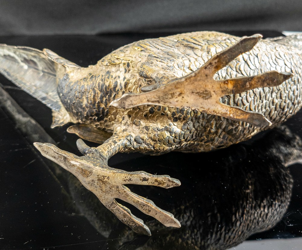 Antique Silver German 800 Table Pheasant Hanau Decorative Figural Bird
