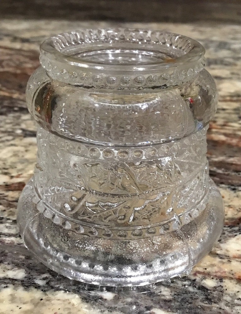 CLEAR GLASS LAUREL PATTERN AROUND MIDSECTION BEADED RIM TOOTHPICK MATCH HOLDER