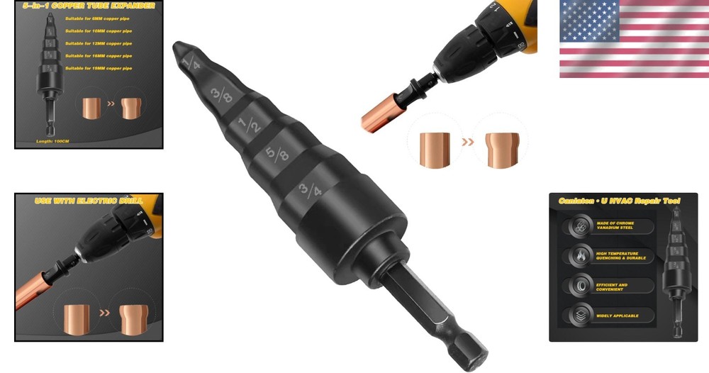 Portable HVAC Copper Pipe 5-in-1 Expander Tool with Multiple Drill Bits