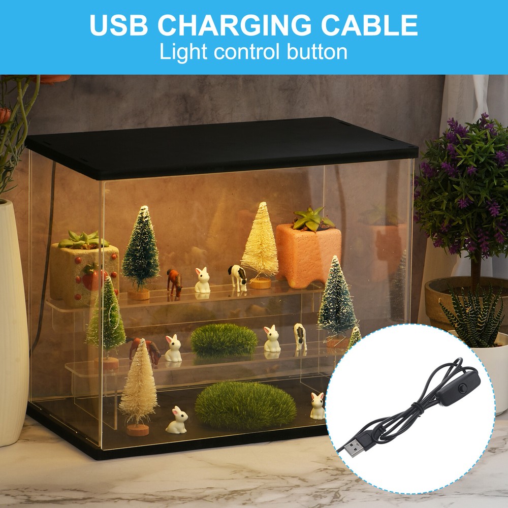 2 Tier Acrylic Display Case with LED Light Transparent Dustproof Showcase Boxes