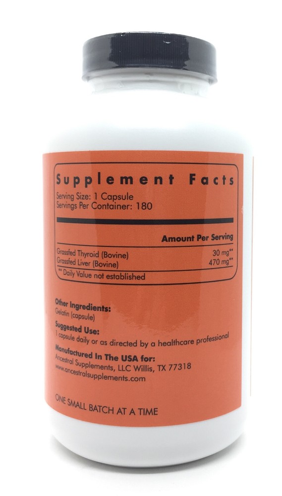 Ancestral Supplements Grass Fed Beef Thyroid 500 mg 180 Caps