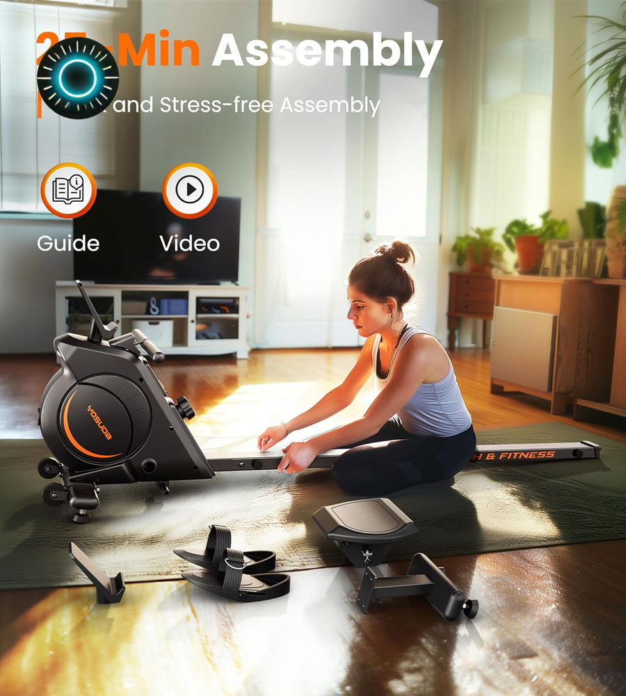 Magnetic/Water Rowing Machine for Home Rower Machine Use with Bluetooth App Supp